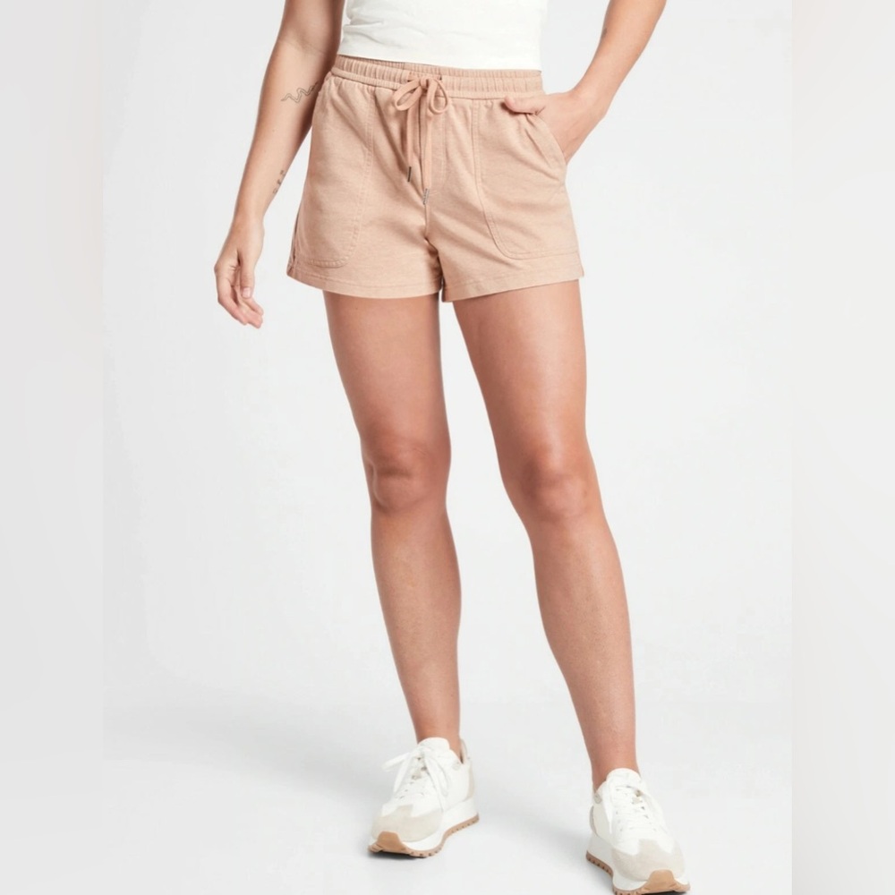 Athleta Farallon Heathered Shorts Women’s Sz 26 Beige Tan Drawstring Pockets NWT